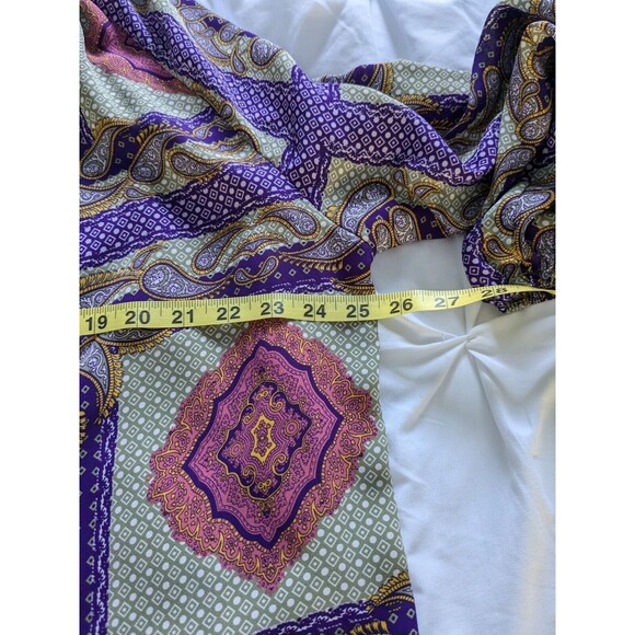 Simply Emma Top Women's sz 2X V-neck Handkerchief Print Multi Boho Peasant Panes - Picture 14 of 15